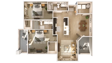 Floor plan for 2 beds, 2 baths, 1192 sqft